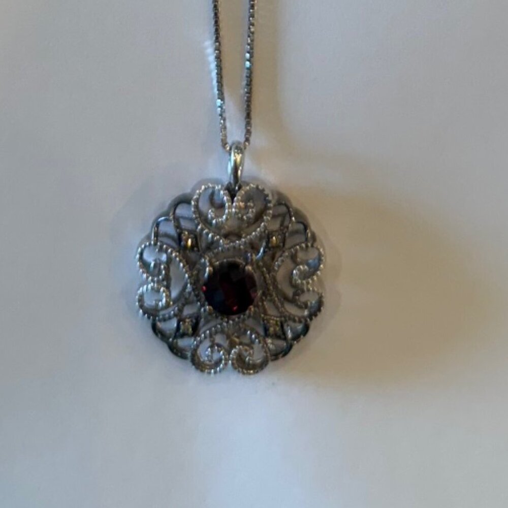 Le Vian Sterling Silver/Rhodolite Garnet/Diamond Accent Pendant Necklace